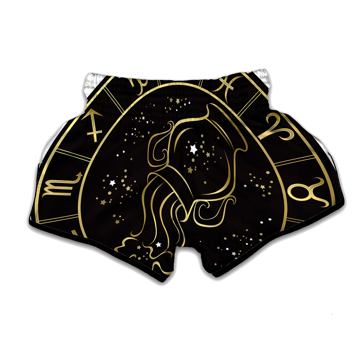 Gold And Black Aquarius Sign Print Muay Thai Boxing Shorts