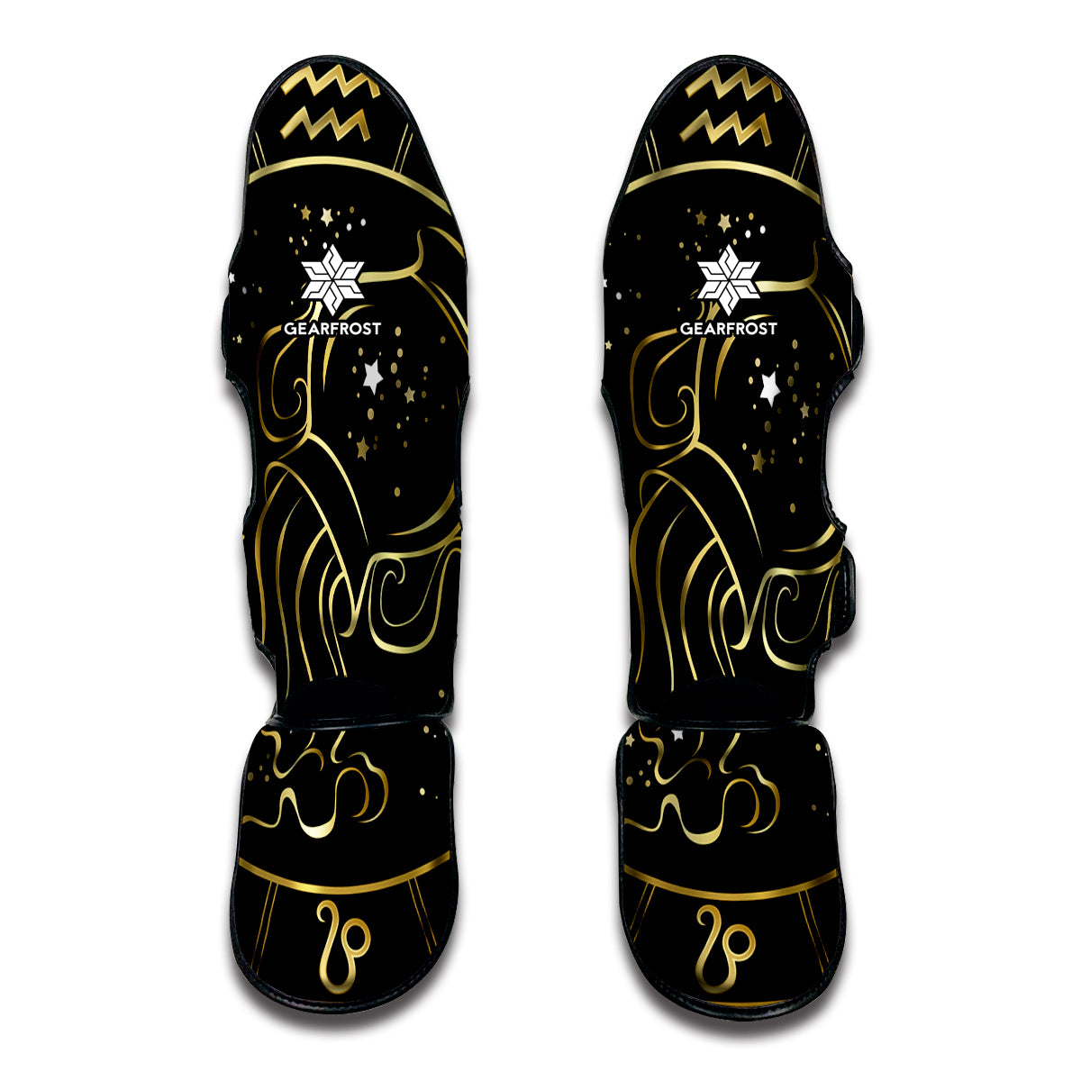 Gold And Black Aquarius Sign Print Muay Thai Shin Guard