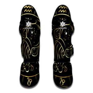 Gold And Black Aquarius Sign Print Muay Thai Shin Guard