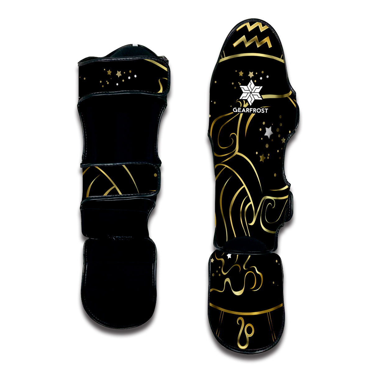 Gold And Black Aquarius Sign Print Muay Thai Shin Guard