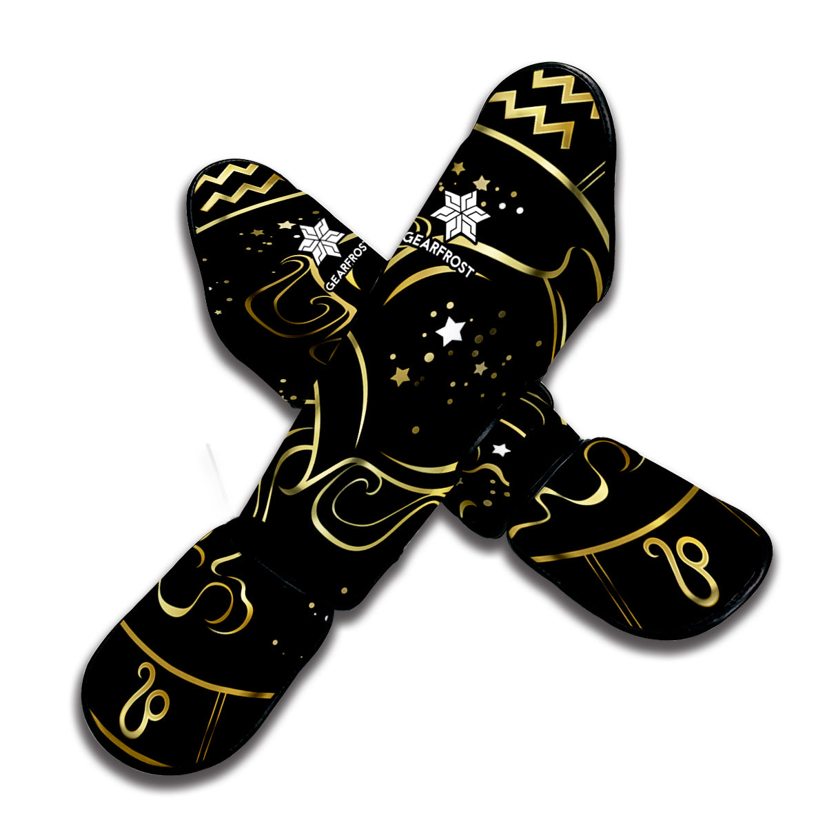 Gold And Black Aquarius Sign Print Muay Thai Shin Guard