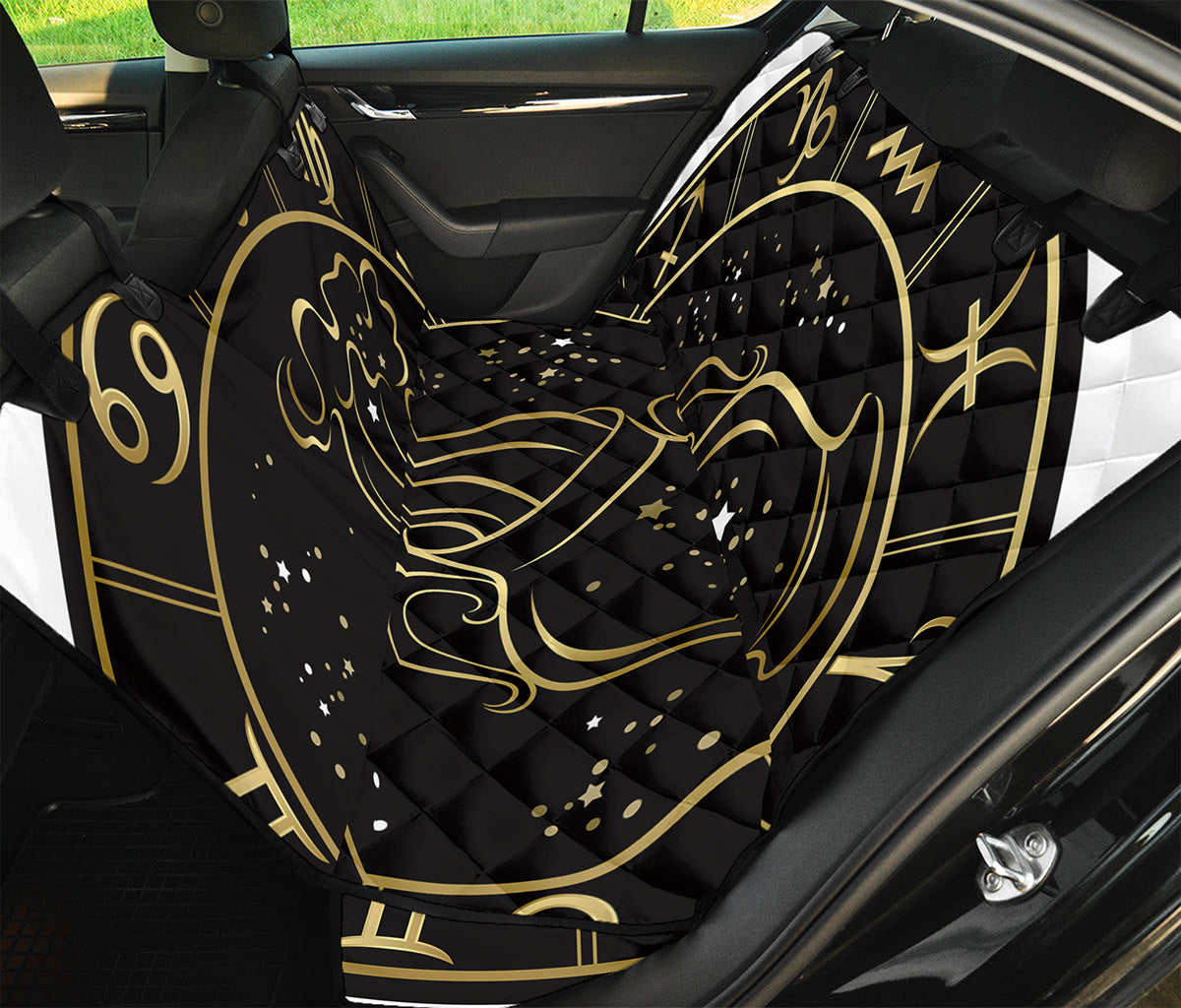 Gold And Black Aquarius Sign Print Pet Car Back Seat Cover