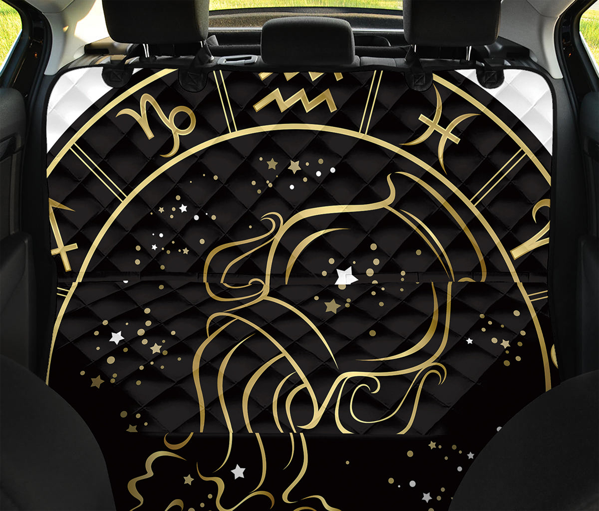 Gold And Black Aquarius Sign Print Pet Car Back Seat Cover