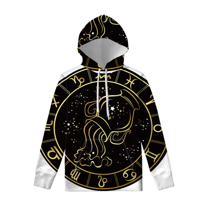 Gold And Black Aquarius Sign Print Pullover Hoodie