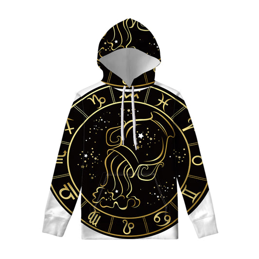 Gold And Black Aquarius Sign Print Pullover Hoodie
