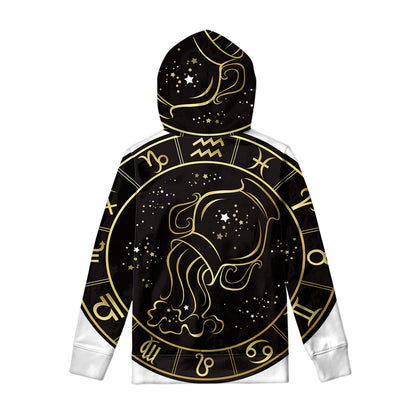 Gold And Black Aquarius Sign Print Pullover Hoodie