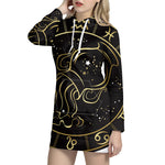 Gold And Black Aquarius Sign Print Pullover Hoodie Dress