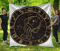 Gold And Black Aquarius Sign Print Quilt
