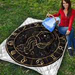 Gold And Black Aquarius Sign Print Quilt