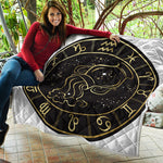 Gold And Black Aquarius Sign Print Quilt