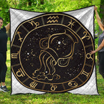 Gold And Black Aquarius Sign Print Quilt