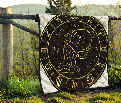 Gold And Black Aquarius Sign Print Quilt