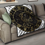 Gold And Black Aquarius Sign Print Quilt