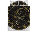 Gold And Black Aquarius Sign Print Quilt Bed Set