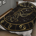 Gold And Black Aquarius Sign Print Quilt Bed Set