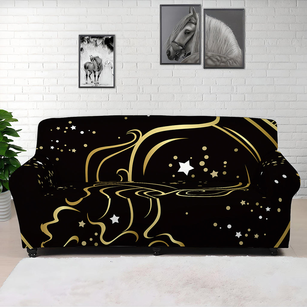 Gold And Black Aquarius Sign Print Sofa Cover