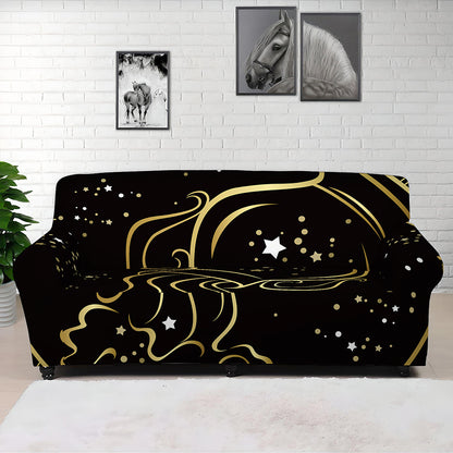 Gold And Black Aquarius Sign Print Sofa Cover