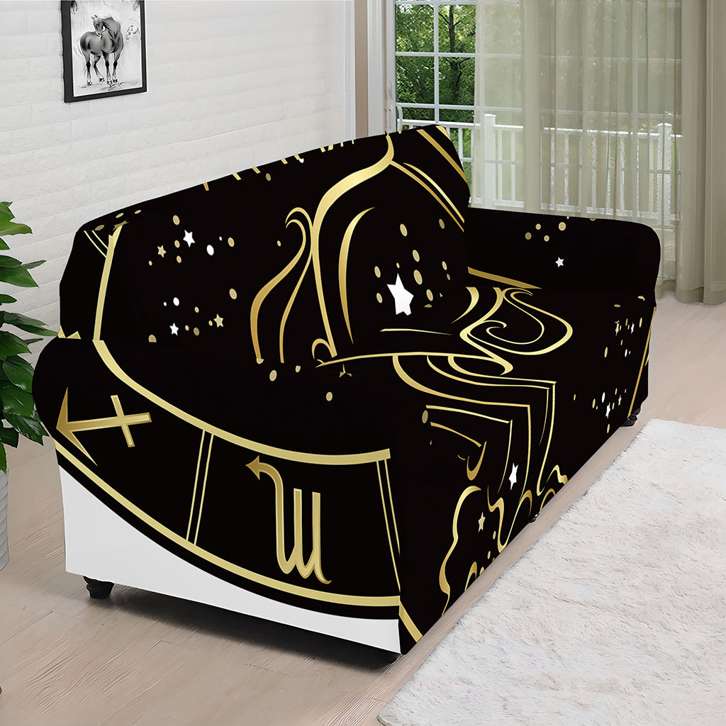 Gold And Black Aquarius Sign Print Sofa Cover