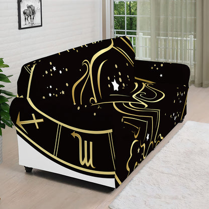 Gold And Black Aquarius Sign Print Sofa Cover