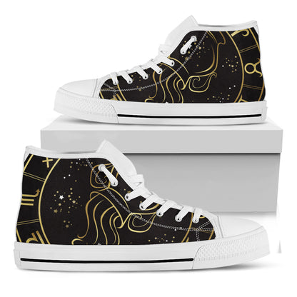 Gold And Black Aquarius Sign Print White High Top Shoes