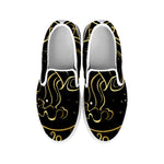 Gold And Black Aquarius Sign Print White Slip On Shoes