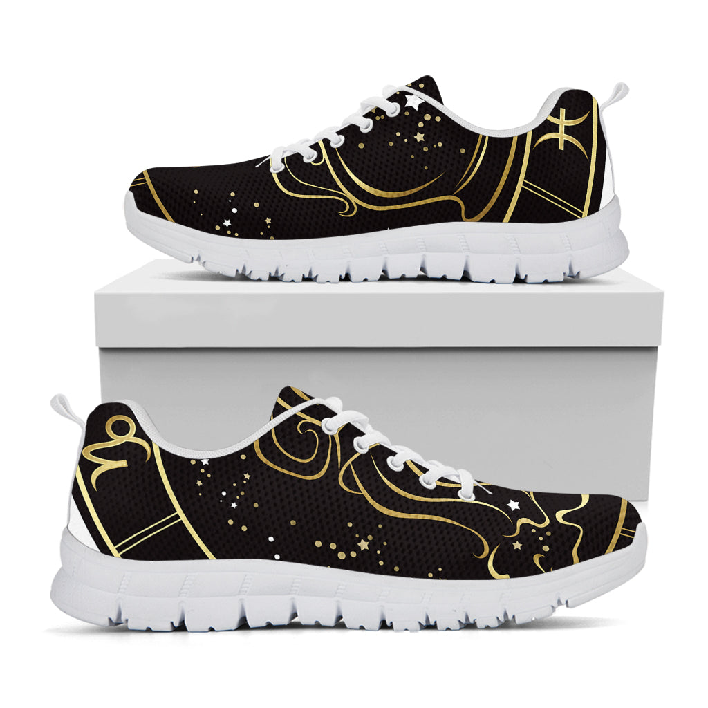 Gold And Black Aquarius Sign Print White Sneakers