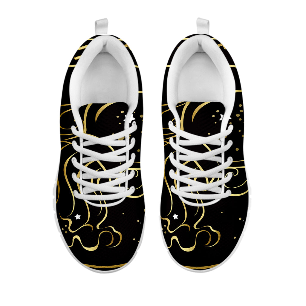 Gold And Black Aquarius Sign Print White Sneakers