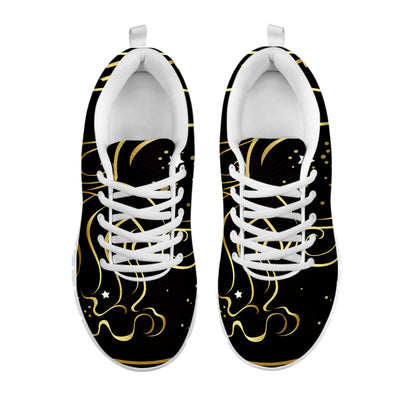 Gold And Black Aquarius Sign Print White Sneakers