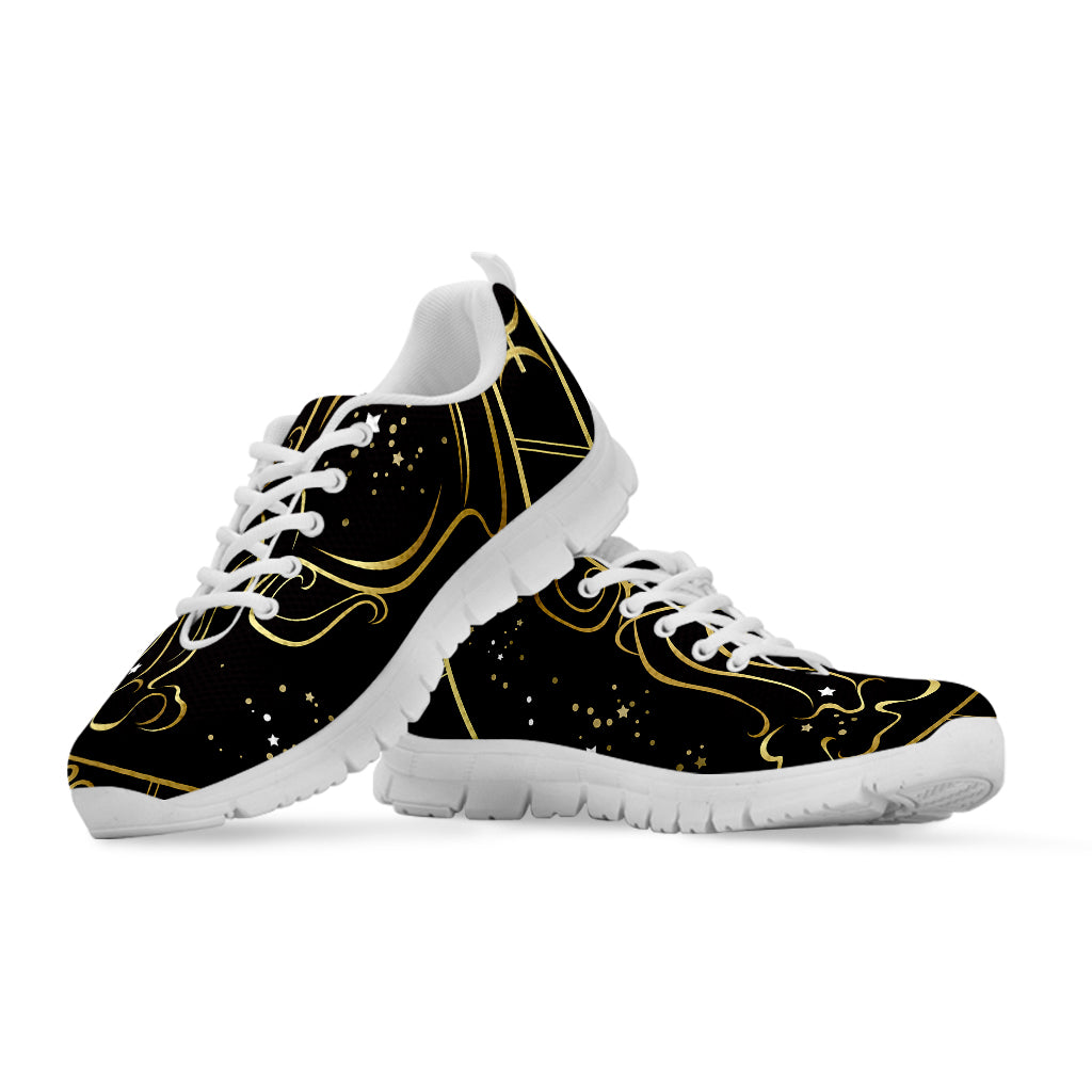 Gold And Black Aquarius Sign Print White Sneakers