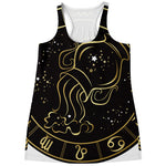 Gold And Black Aquarius Sign Print Women's Racerback Tank Top
