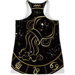 Gold And Black Aquarius Sign Print Women's Racerback Tank Top