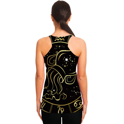 Gold And Black Aquarius Sign Print Women's Racerback Tank Top
