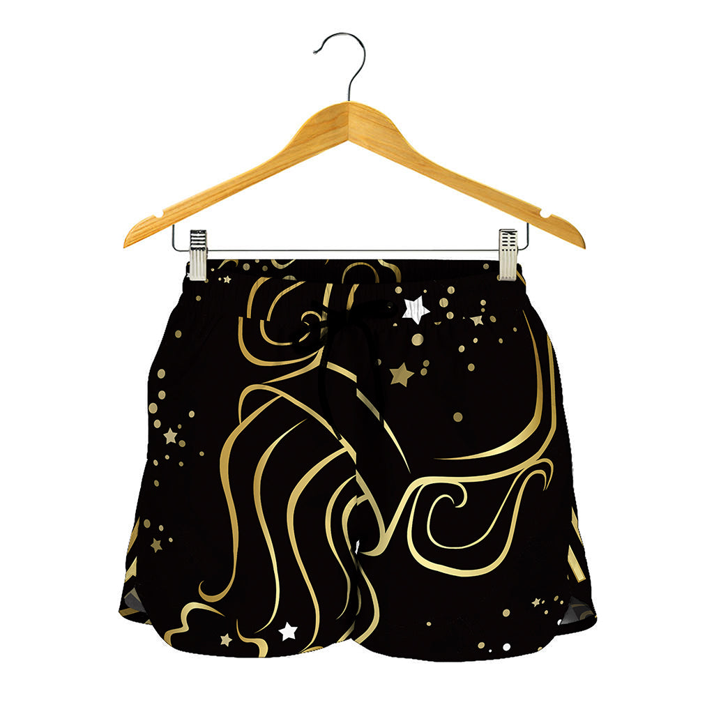 Gold And Black Aquarius Sign Print Women's Shorts