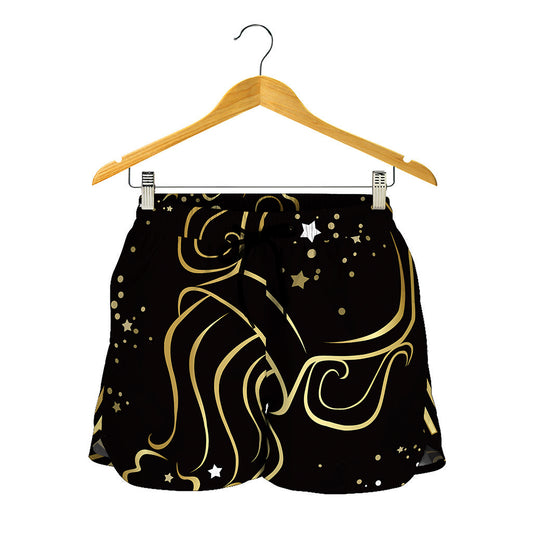 Gold And Black Aquarius Sign Print Women's Shorts
