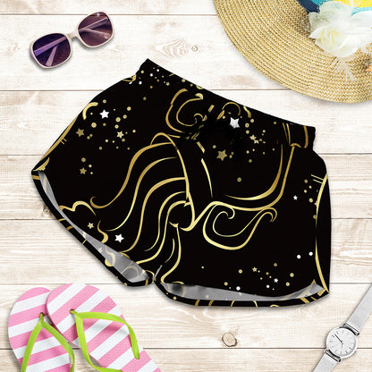 Gold And Black Aquarius Sign Print Women's Shorts