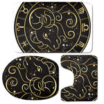 Gold And Black Aries Sign Print 3 Piece Bath Mat Set