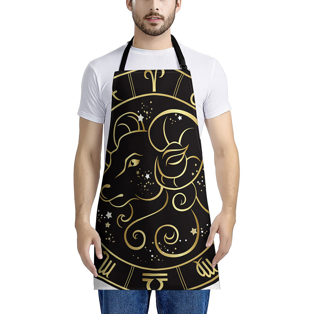 Gold And Black Aries Sign Print Apron
