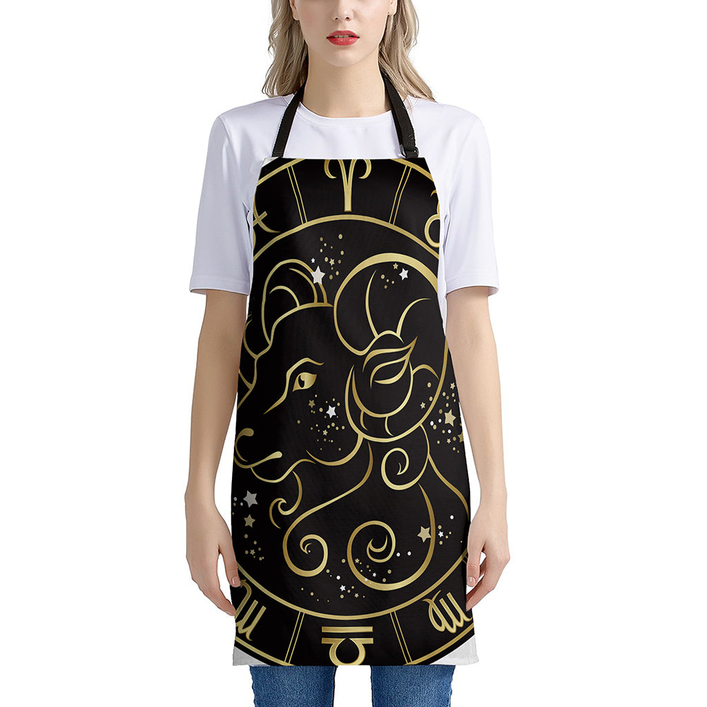 Gold And Black Aries Sign Print Apron