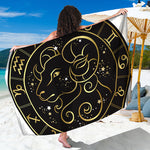 Gold And Black Aries Sign Print Beach Sarong Wrap