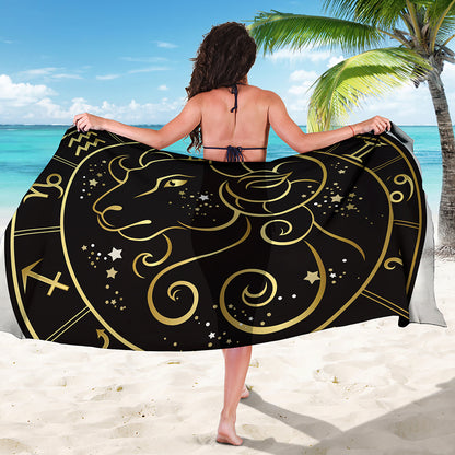 Gold And Black Aries Sign Print Beach Sarong Wrap