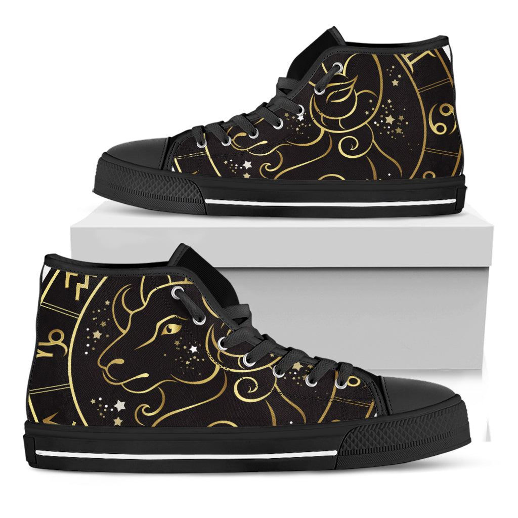 Gold And Black Aries Sign Print Black High Top Shoes