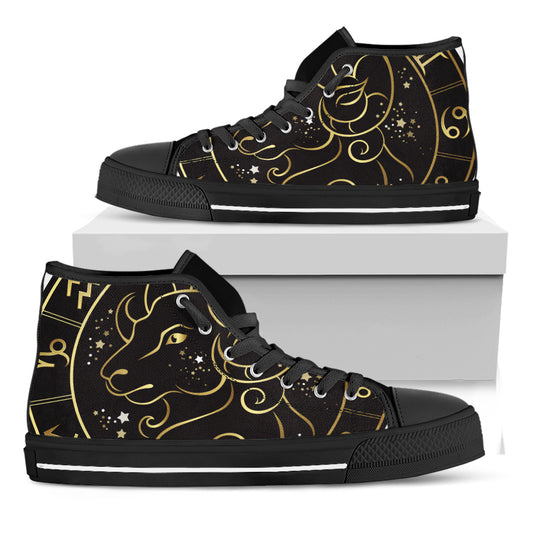 Gold And Black Aries Sign Print Black High Top Shoes