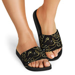 Gold And Black Aries Sign Print Black Slide Sandals