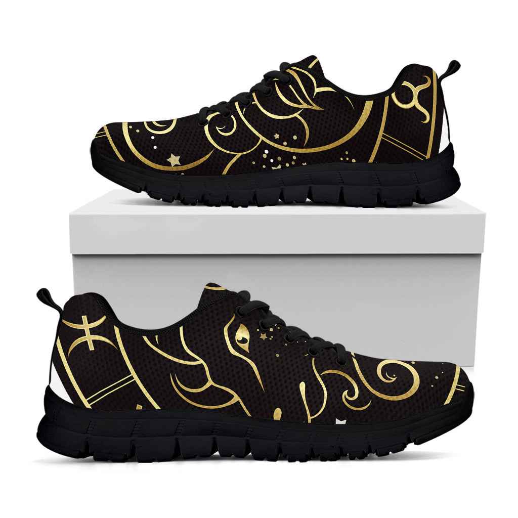 Gold And Black Aries Sign Print Black Sneakers