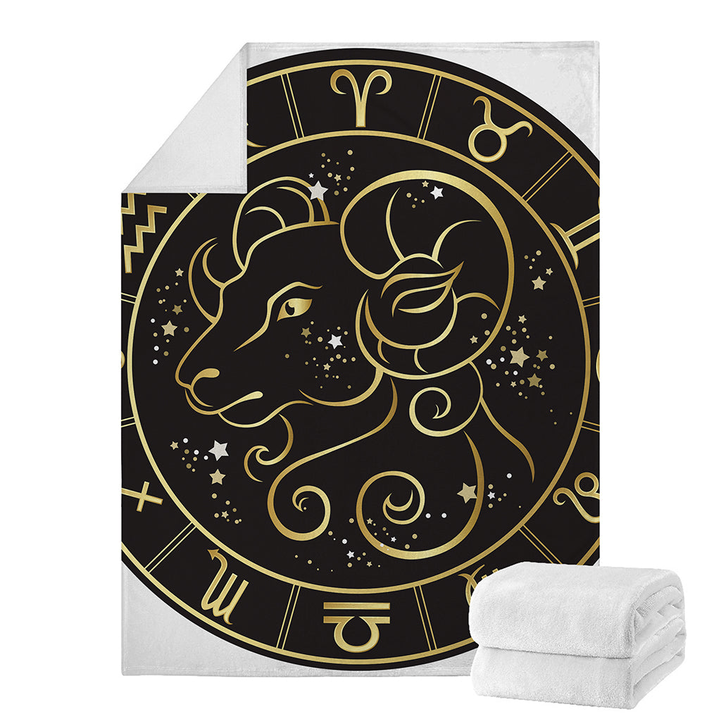Gold And Black Aries Sign Print Blanket