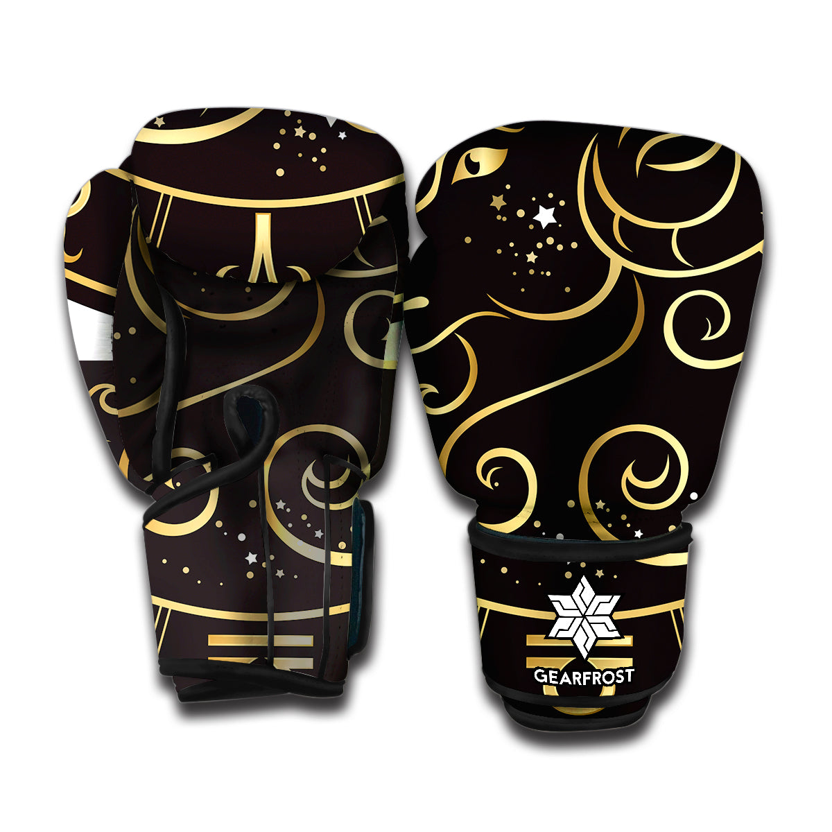 Gold And Black Aries Sign Print Boxing Gloves