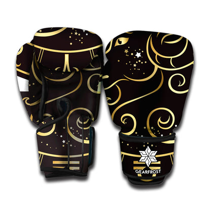 Gold And Black Aries Sign Print Boxing Gloves