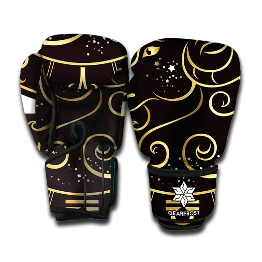 Gold And Black Aries Sign Print Boxing Gloves