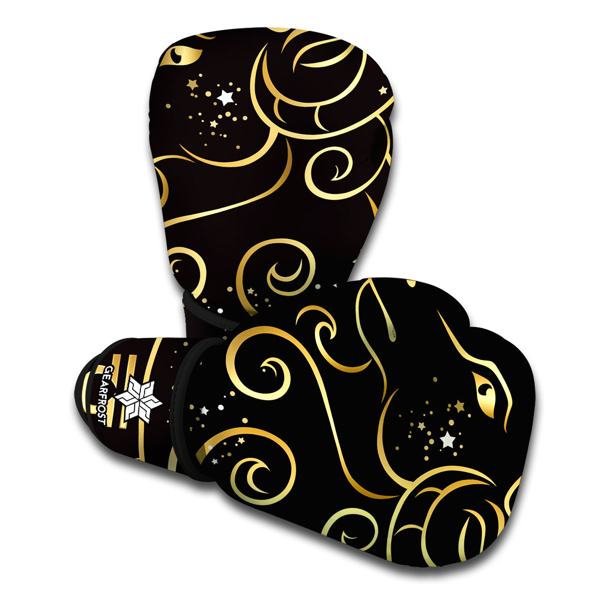 Gold And Black Aries Sign Print Boxing Gloves