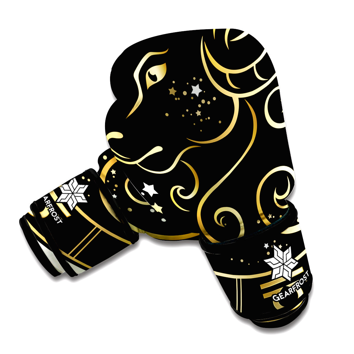 Gold And Black Aries Sign Print Boxing Gloves